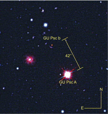 The planet GU Psc b and its star GU Psc composed of visible and infrared images