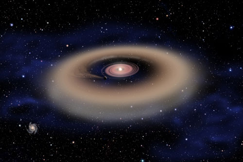 a planet forming from a disk of gas and dust surrounding a young star