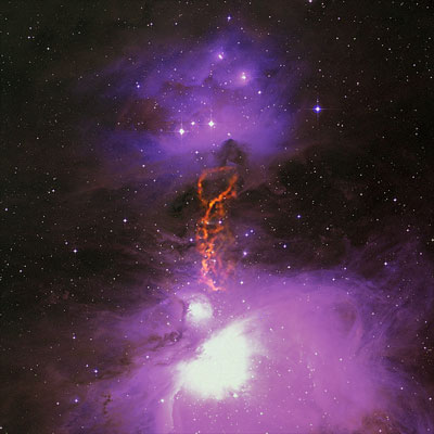 Radio/optical composite of the Orion Molecular Cloud Complex showing the OMC-2/3 star-forming filament