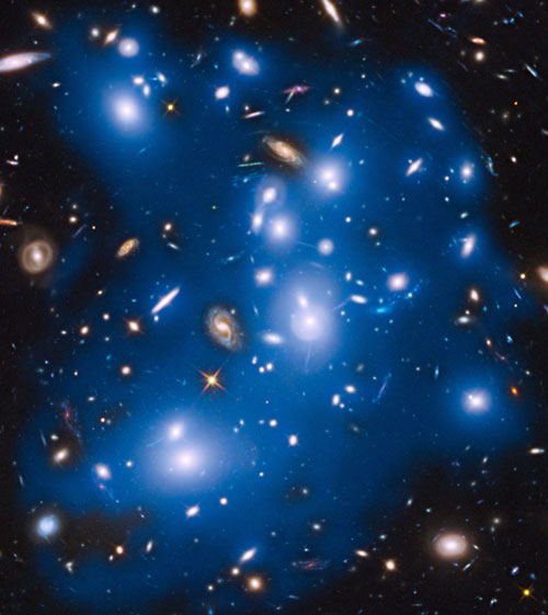 Massive galaxy cluster Abell 2744, nicknamed Pandora's Cluster, as seen by Hubble
