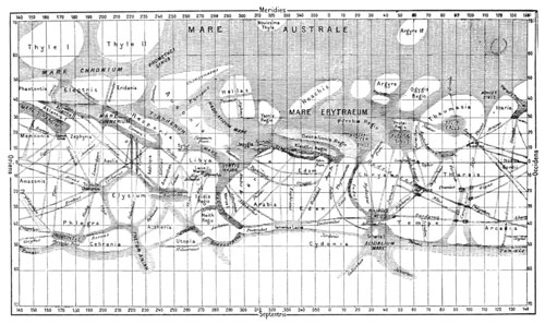 Giovanni Schiaparelli’s map of Mars, based on observations taken between 1877 and 1886