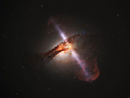 Artist's Illustration of Galaxy with Jets from a Supermassive Black Hole