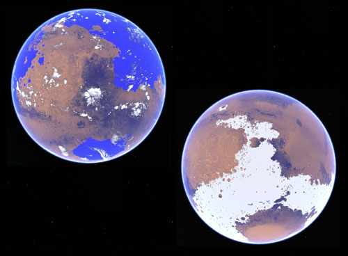Conceptual rendition of the competing warm and cold scenarios for early Mars