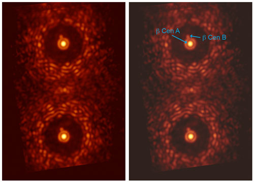 Double image of the star Eta Crucis taken through the vector-APP coronagraph
