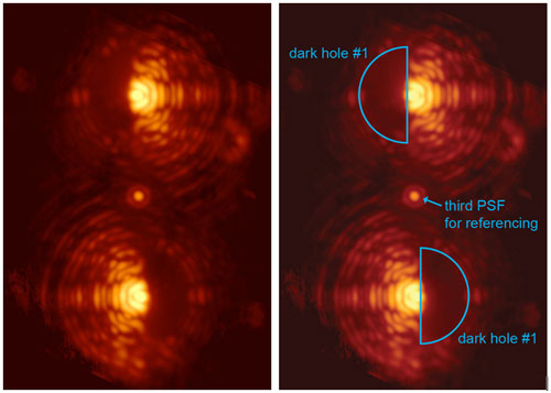 Double image of the star beta Centauri taken through an experimental version of the vector-APP coronagrap
