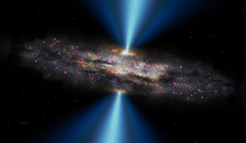 This illustration shows a black hole that grew faster than its host galaxy
