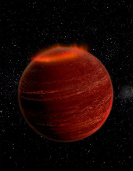 Artist's impression of an auroral display on a brown dwarf