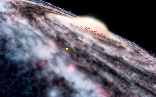 This diagram shows the locations of the newly discovered Cepheids in an artist’s rendering of the Milky Way
