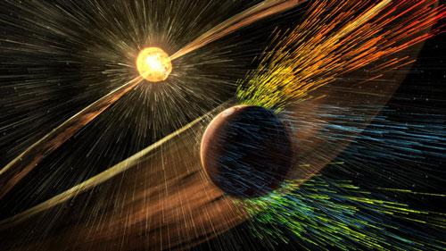 Solar Storm Hitting Mars, Stripping Ions from Atmosphere