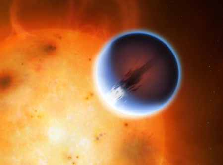 planet HD 189733b is shown here in front of its parent star
