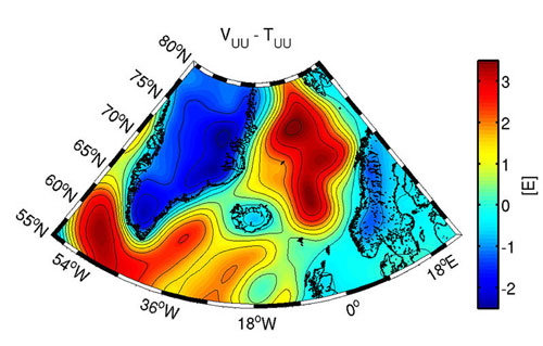 Gravity gradients for the North Atlantic region