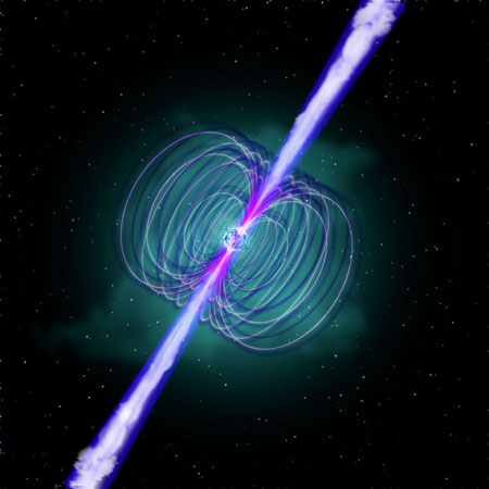 Artist impression of a magnetar boosting a super-luminous supernova and gamma-ray burst
