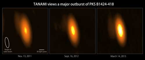 radio images from the TANAMI project reveal the 2012-2013 eruption of PKS B1424-418 at a radio frequency of 8.4 GHz
