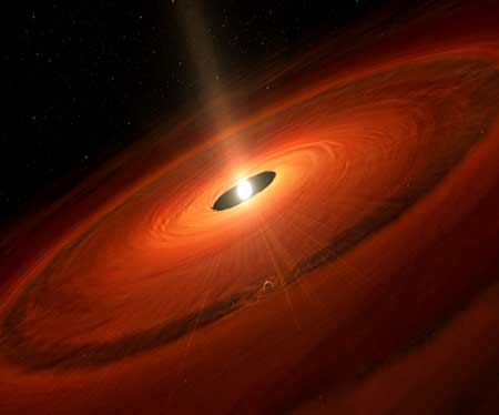 Artist's impression of the dust disk and a forming planet around TW Hydrae