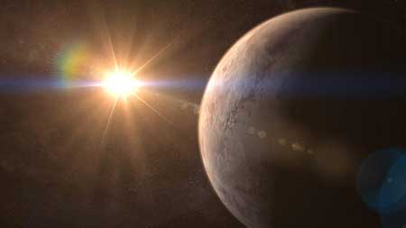 Artistic design of the superearth GJ 536 b and the star GJ 536