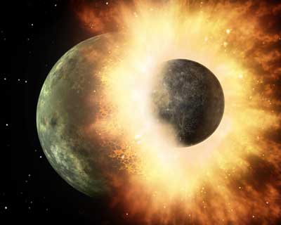 Artist's depiction of a collision between two planetary bodies
