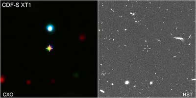 X-ray (left) and optical (right) images of the small patch of sky around the flaring X-ray source