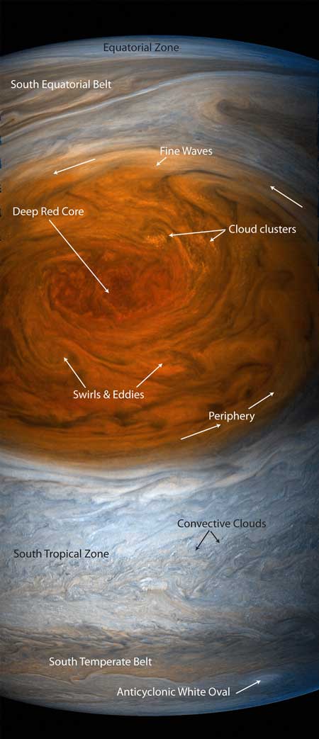 Juno’s view of the Great Red Spot taken from 5,600 miles away