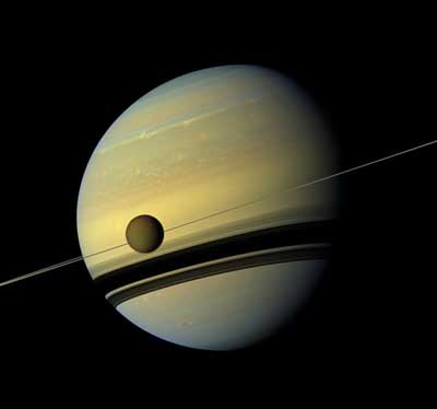 Cassini image from 2012 shows Titan and its host planet Saturn