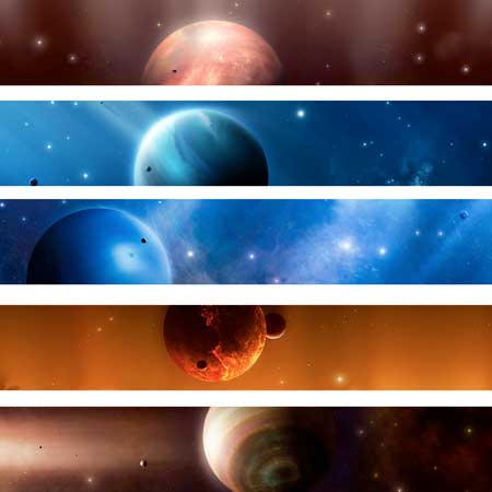 Montage of artist’s impressions of exoplanetary systems