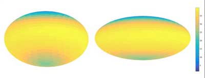 These two images show Haumea at its minimum (left) and maximum (right)