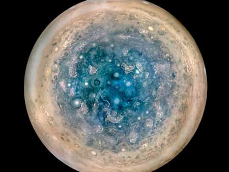 Jupiter’s south pole, as seen by NASA’s Juno spacecraft from an altitude of 32,000 miles