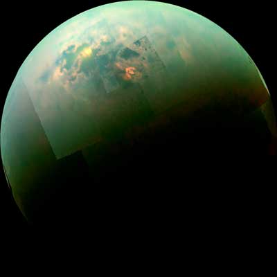 Sunlight glints off of Titan's northern seas