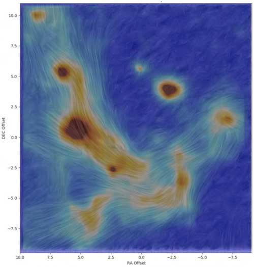 high-resolution map of the magnetic field lines in gas and dust swirling around the supermassive black hole at the center of our galaxy