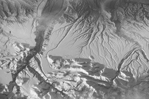 Aerial picture to which a small gorilla was incorporated
