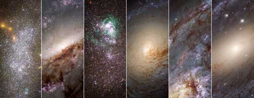 These six images represent the variety of star-forming regions in nearby galaxies