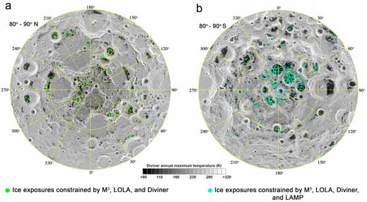 Map of Surface Exposed Ice Water on the Moon