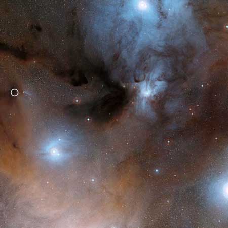 Rho Ophiuchi Star Formation Region with IRAS16293-2422 B Circled