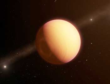 This artist’s impression shows the exoplanet HR8799e
