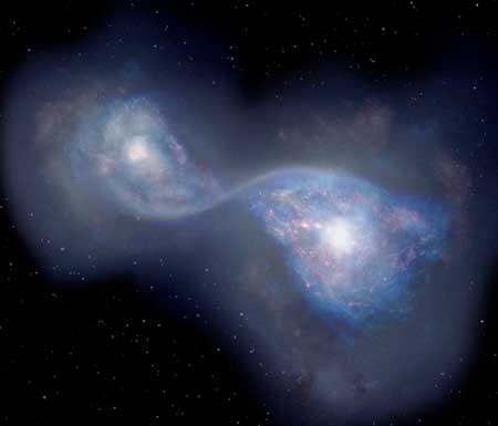 Artist's impression of the merging galaxies B14-65666