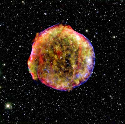 Combined x-ray and infrared image of the Tycho supernova remnant
