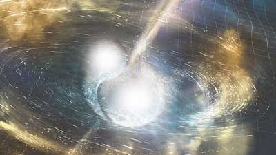 An artistic rendering of two neutron stars merging