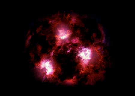 An artist's impression of what a massive galaxy in the early universe might look like