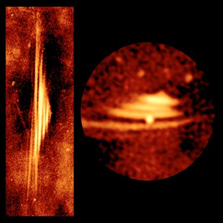 Radio synchrotron harp and Christmas tree in the galactic center