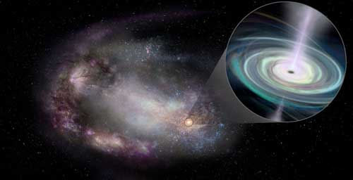 Artist's conception of a black hole in a dwarf galaxy