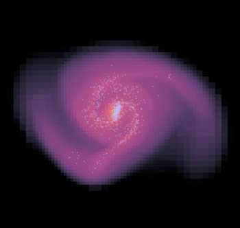 The distribution of matter 1.5 billion years after the start of a simulation