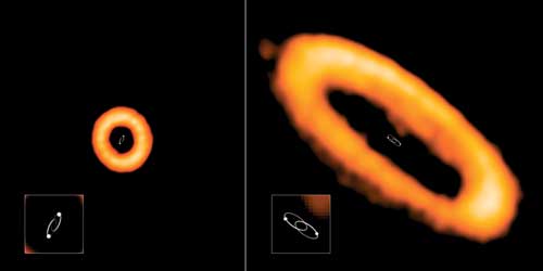 Two examples of aligned and misaligned protoplanetary disks around binary stars