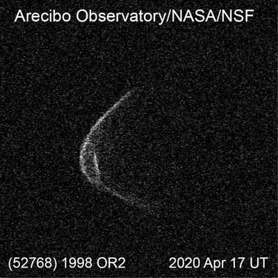 Range-Doppler radar image of asteroid 1998 OR2