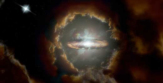 Artist impression of the Wolfe Disk, a massive rotating disk galaxy