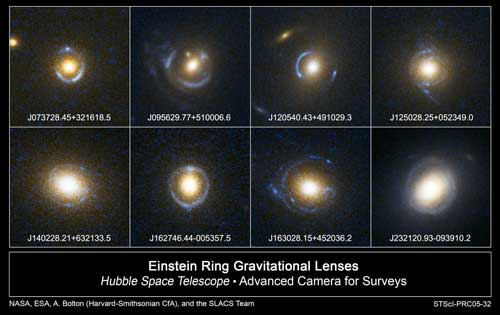Examples of Einstein ring gravitational lenses taken with the Hubble Space Telescope