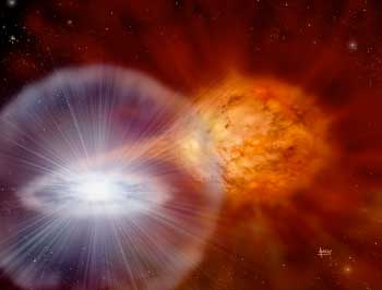 Artist’s interpretation of the explosion of a recurrent nova, RS Ophiuchi