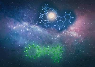 Artistic representation of the new fluorescent molecule that can shed light on the elusive nature of neutrinos