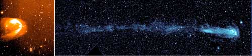 the heliospheres of BZ Cam (left), the long astrosphere of Mira (right)