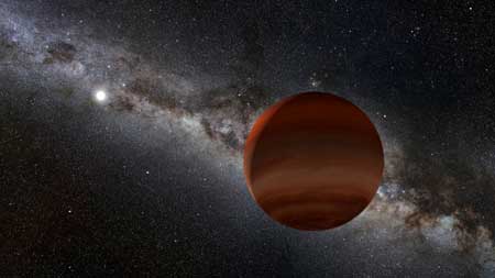 Artist's impression of a brown dwarf orbiting a white dwarf