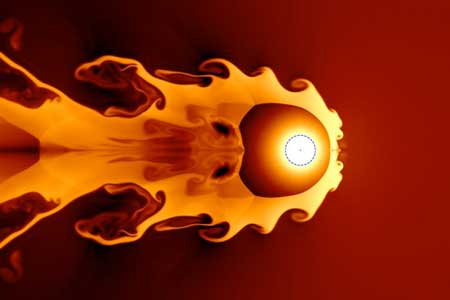 simulation of a nearby supernova colliding with and compressing the solar wind