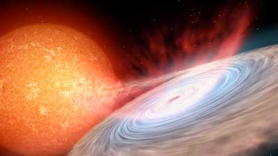 Artistic impression of the constant emission of winds produced during the eruption of a black hole in an X-ray binary